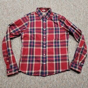Abercrombie & Fitch Shirt Mens Medium Red Plaid Muscle Button Down Long Sleeve